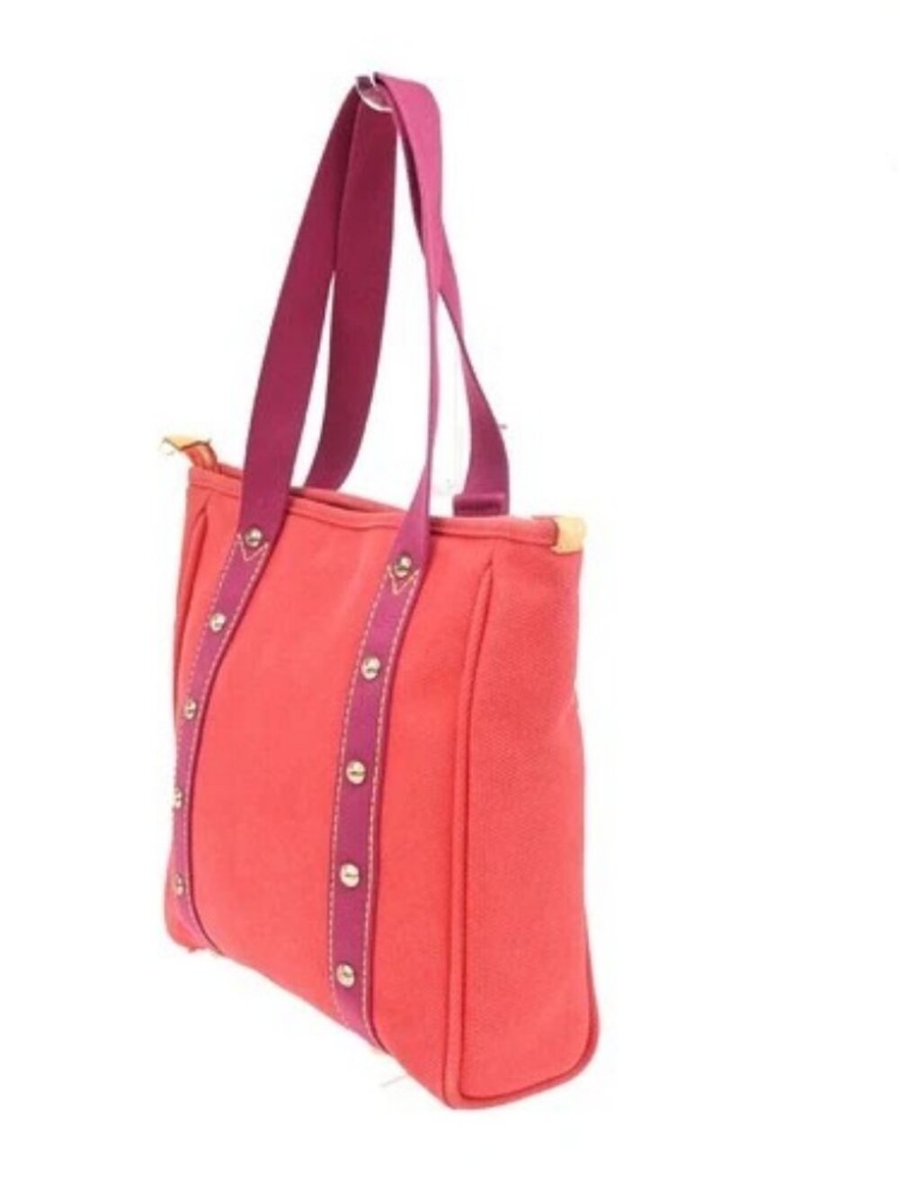 LOUIS VUITTON Cabas MM Shoulder Bag Antigua Canvas Leather Rouge M40034 32ZA237 - Picture 4 of 15